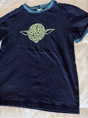 Janie and Jack Navy Tee with Light Green Yoda Motif